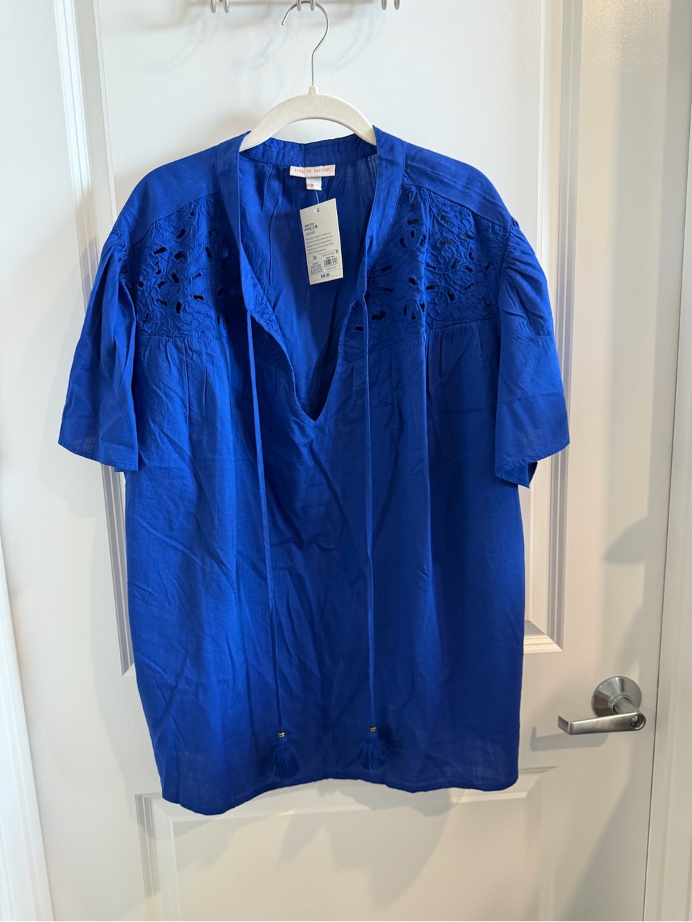 Knox Rose Women's Blue Embroidered V-Neck Peasant Top Size 3X. New with tags